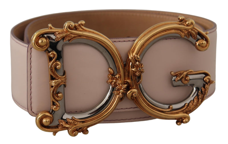 Pink Leather Wide DG Logo Baroque Gold Buckle Belt