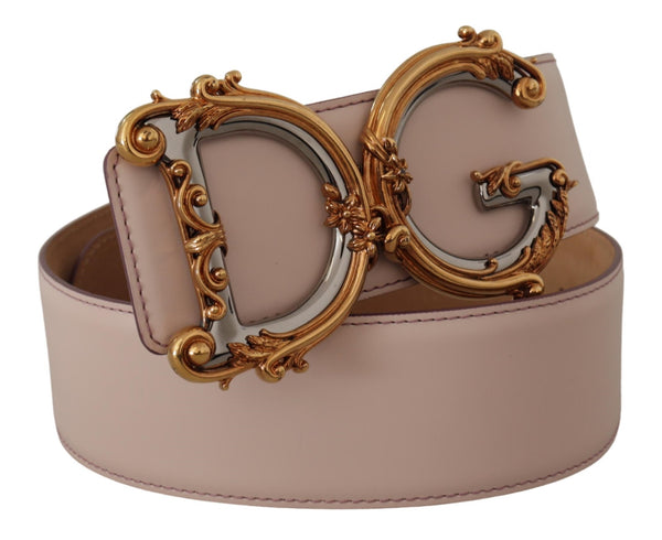 Pink Leather Wide DG Logo Baroque Gold Buckle Belt