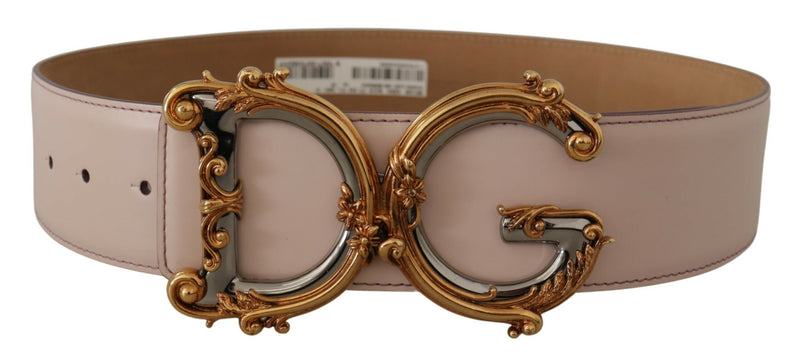 Pink Leather Wide DG Logo Baroque Gold Buckle Belt