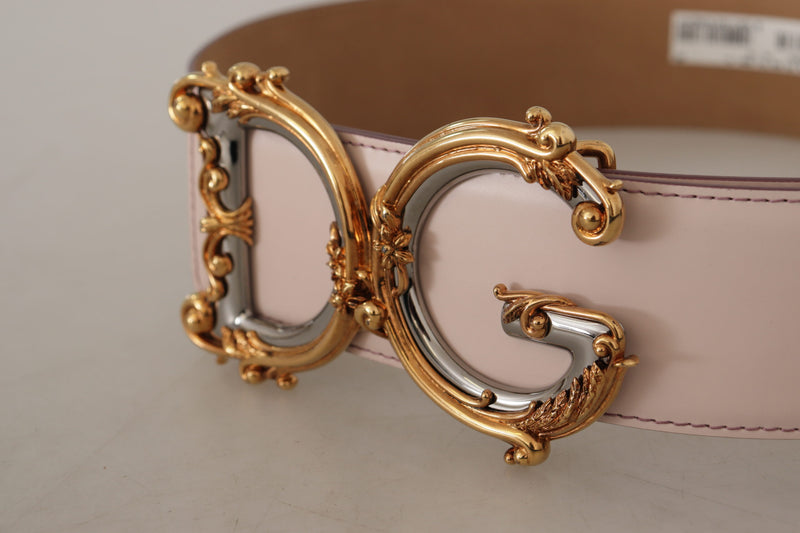 Pink Leather Wide DG Logo Baroque Gold Buckle Belt