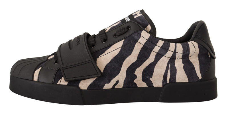 Black White Zebra Suede Rubber Sneakers