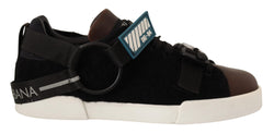 Brown Leather Black Shearling Sneakers