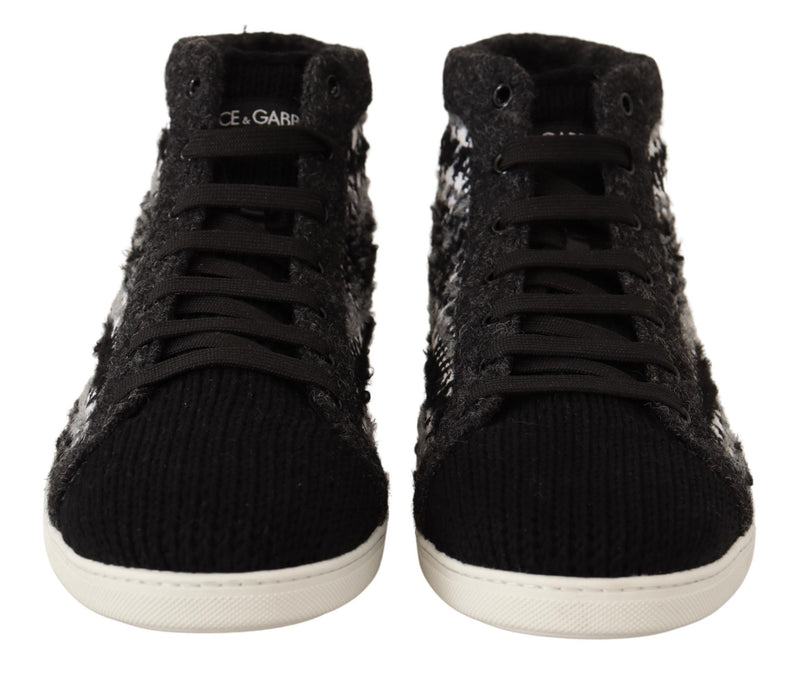 Black Wool Cotton Casual High Sneakers