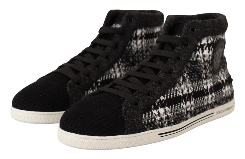 Black Wool Cotton Casual High Sneakers