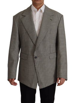 Gray Checkered Single Breasted Jacket Blazer