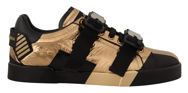 Gold Black Leather Metallic Sneakers