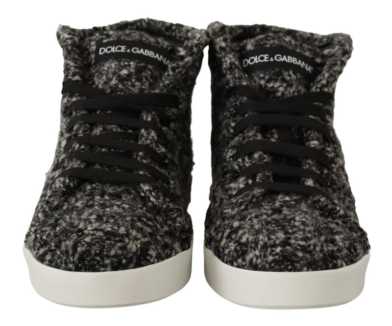 Black White Wool Cotton High Top Sneakers