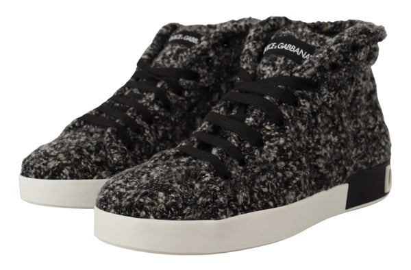 Black White Wool Cotton High Top Sneakers