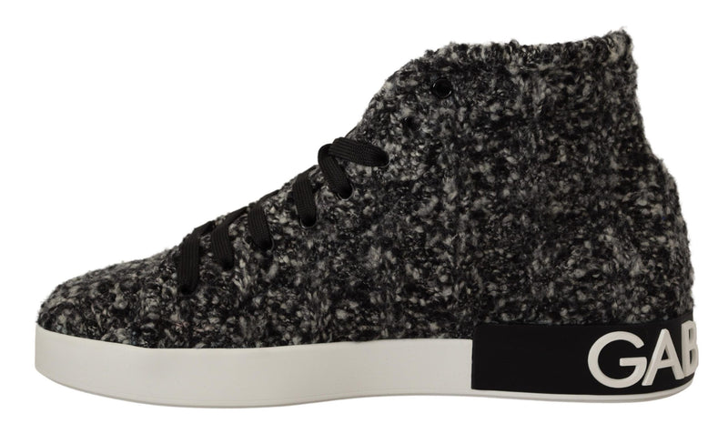 Black White Wool Cotton High Top Sneakers