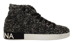 Black White Wool Cotton High Top Sneakers