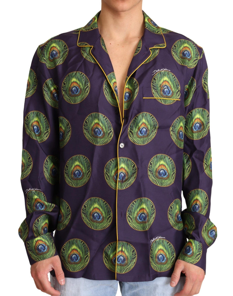 Purple Green Logo Silk Mens Top Shirt