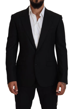 Black Wool Stretch Slim Fit Jacket  Blazer