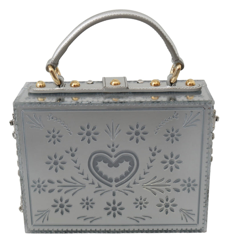 Silver Floral Padlock Sling Clutch Crystal BOX Bag