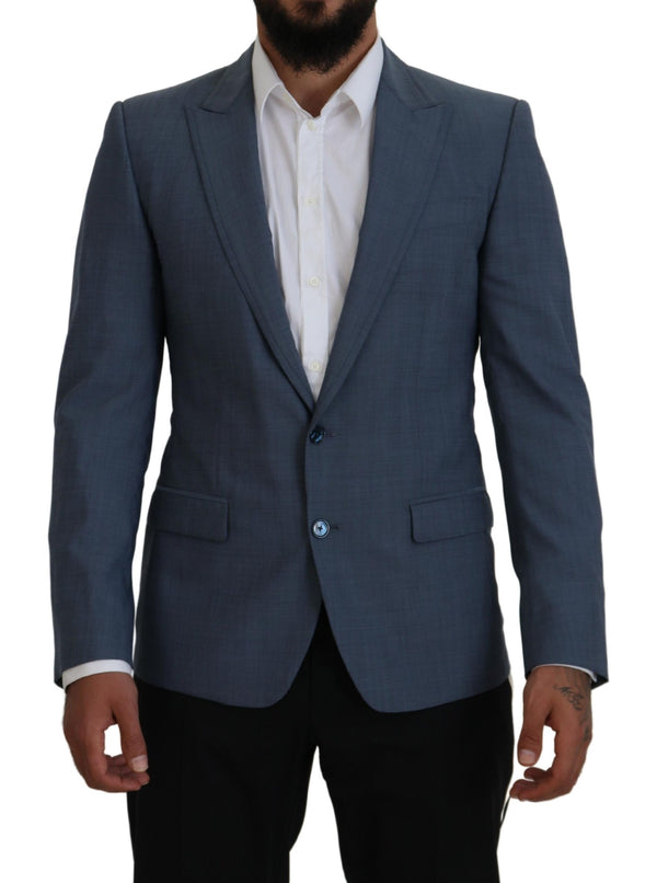 Blue Wool Stretch Slim Fit Jacket Blazer