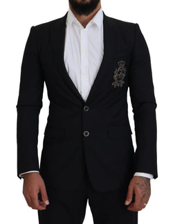 Black Wool Bee Crown Slim Blazer Jacket