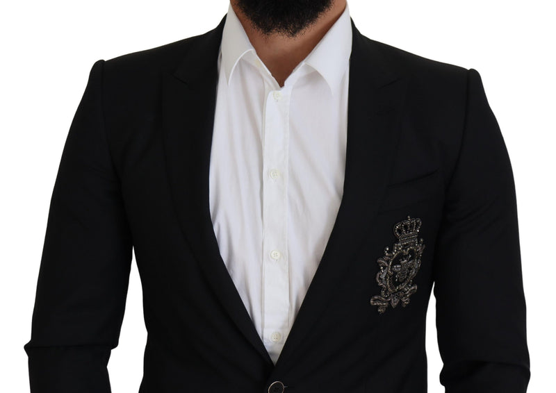 Black Wool Bee Crown Slim Blazer Jacket