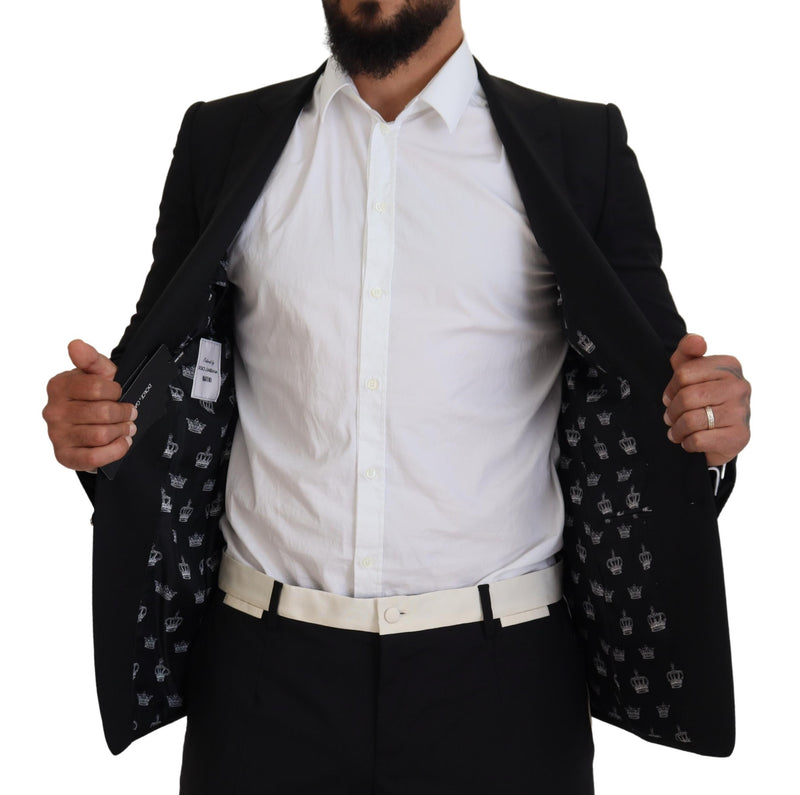 Black Wool Bee Crown Slim Blazer Jacket