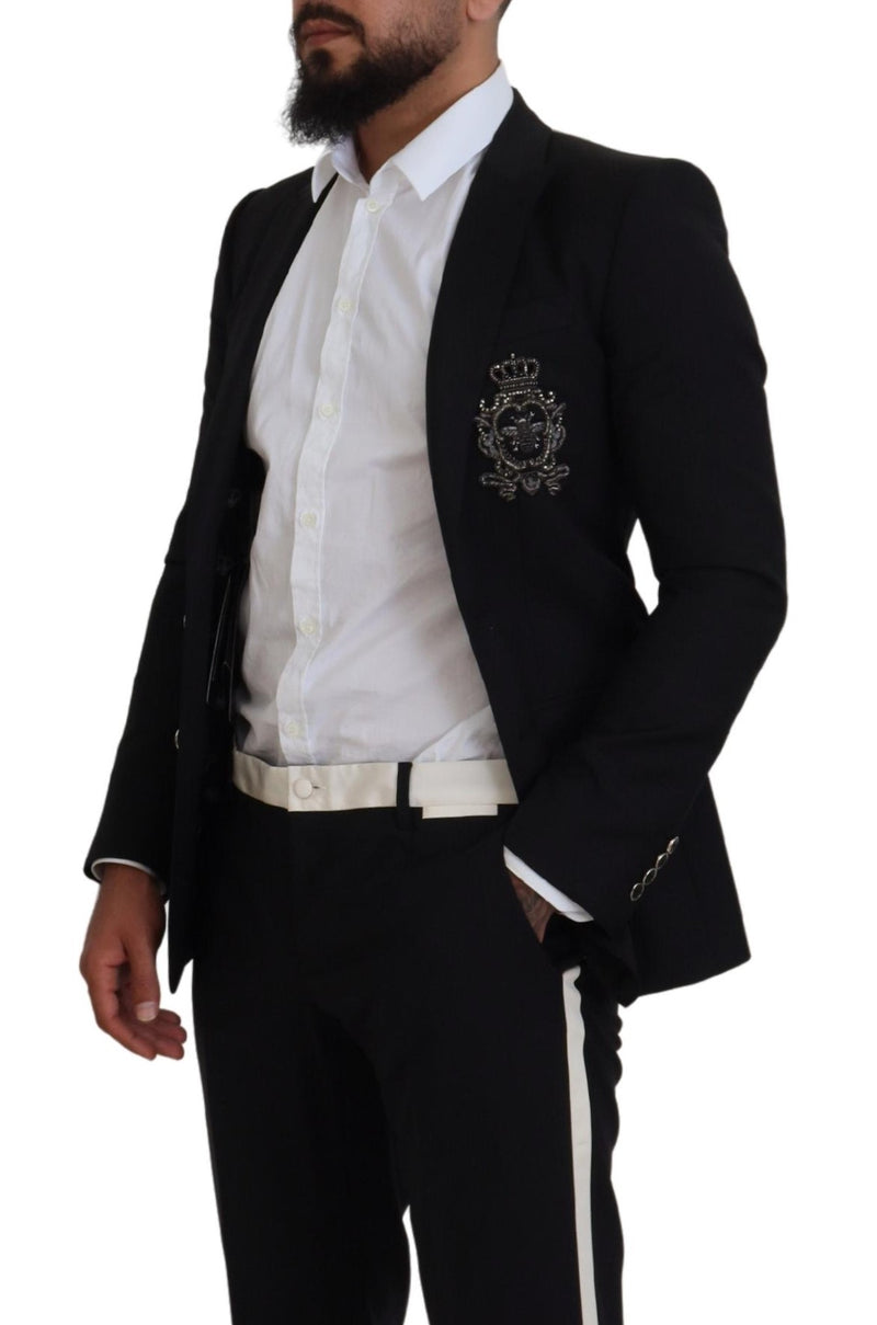 Black Wool Bee Crown Slim Blazer Jacket