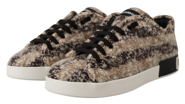 Beige Brown Wool Cotton Casual Sneakers