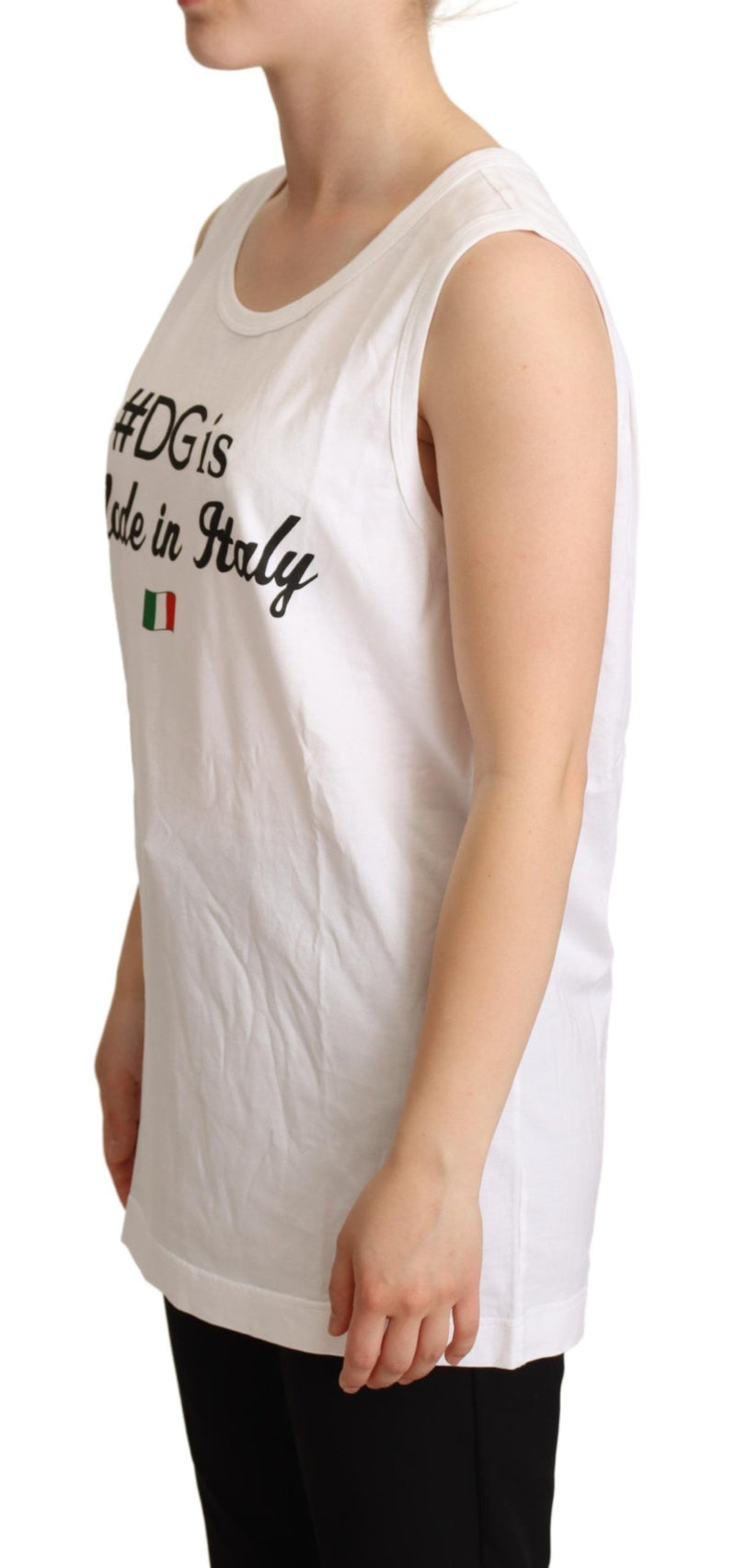 White Cotton #DG Motive Tank Top  T-shirt