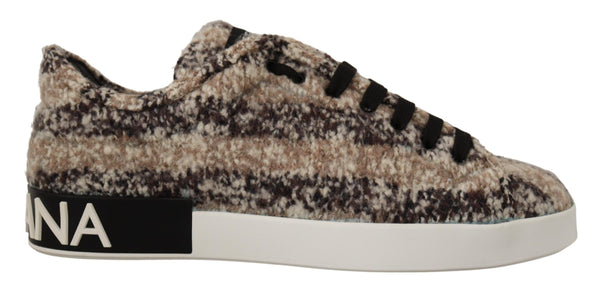 Beige Brown Wool Cotton Casual Sneakers