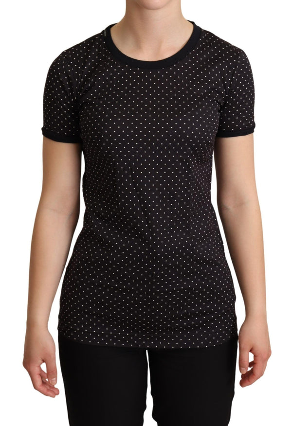 Black Dotted Crewneck  Cotton T-shirt