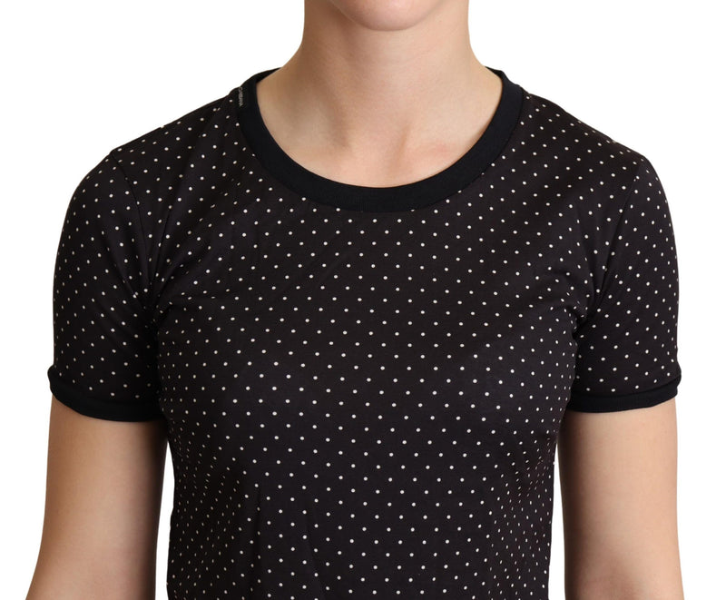 Black Dotted Crewneck  Cotton T-shirt