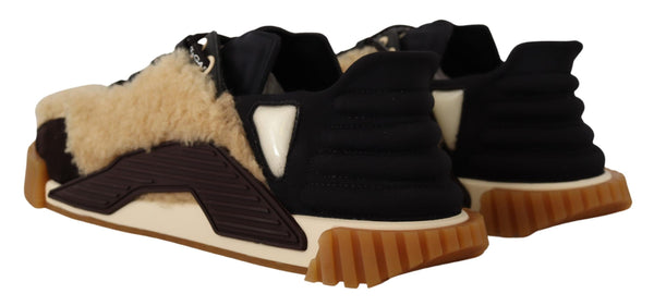 Black Beige Shearling Lace Up NS1 Sneakers