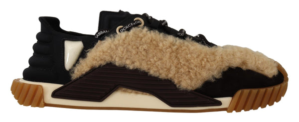 Black Beige Shearling Lace Up NS1 Sneakers