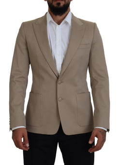 Beige Cotton Stretch Slim Jacket Blazer