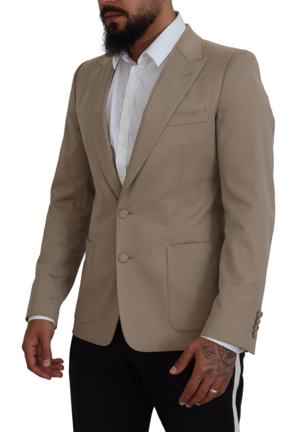 Beige Cotton Stretch Slim Jacket Blazer