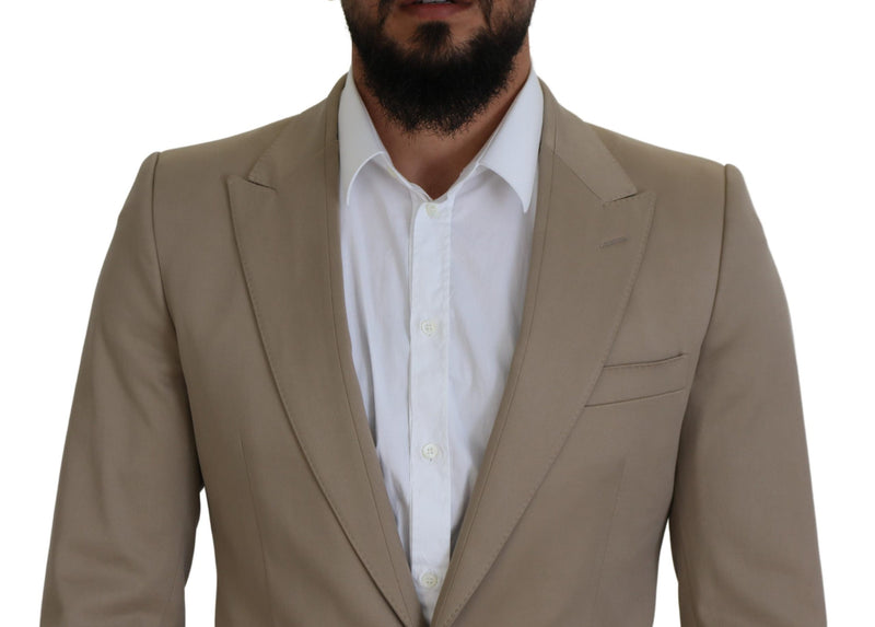 Beige Cotton Stretch Slim Jacket Blazer