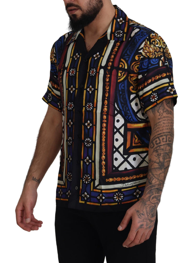 Multicolor Print Men Button Down Silk Shirt