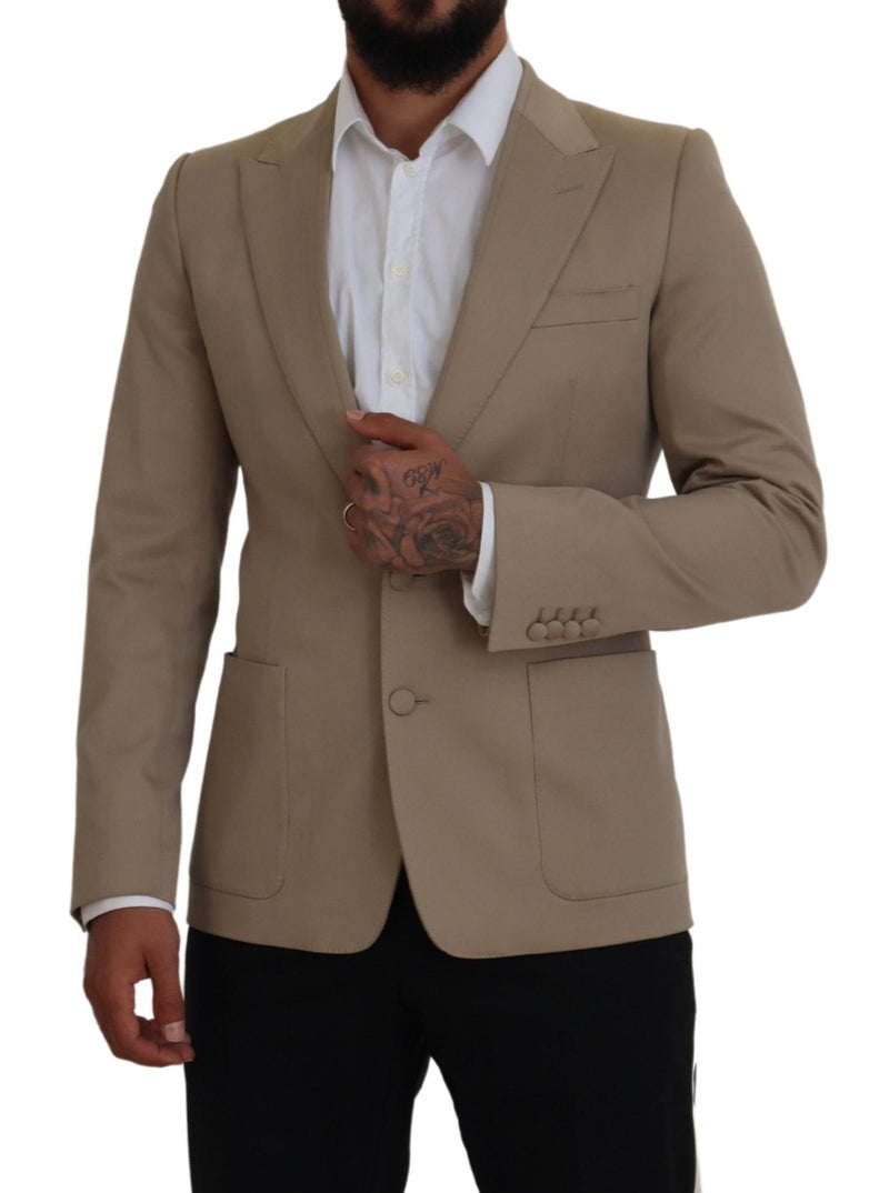 Beige Cotton Stretch Slim Jacket Blazer