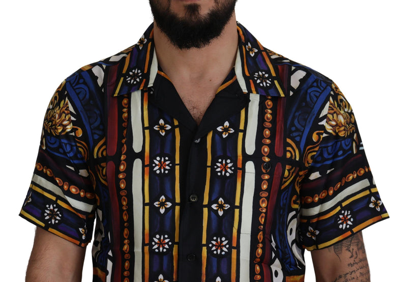 Multicolor Print Men Button Down Silk Shirt