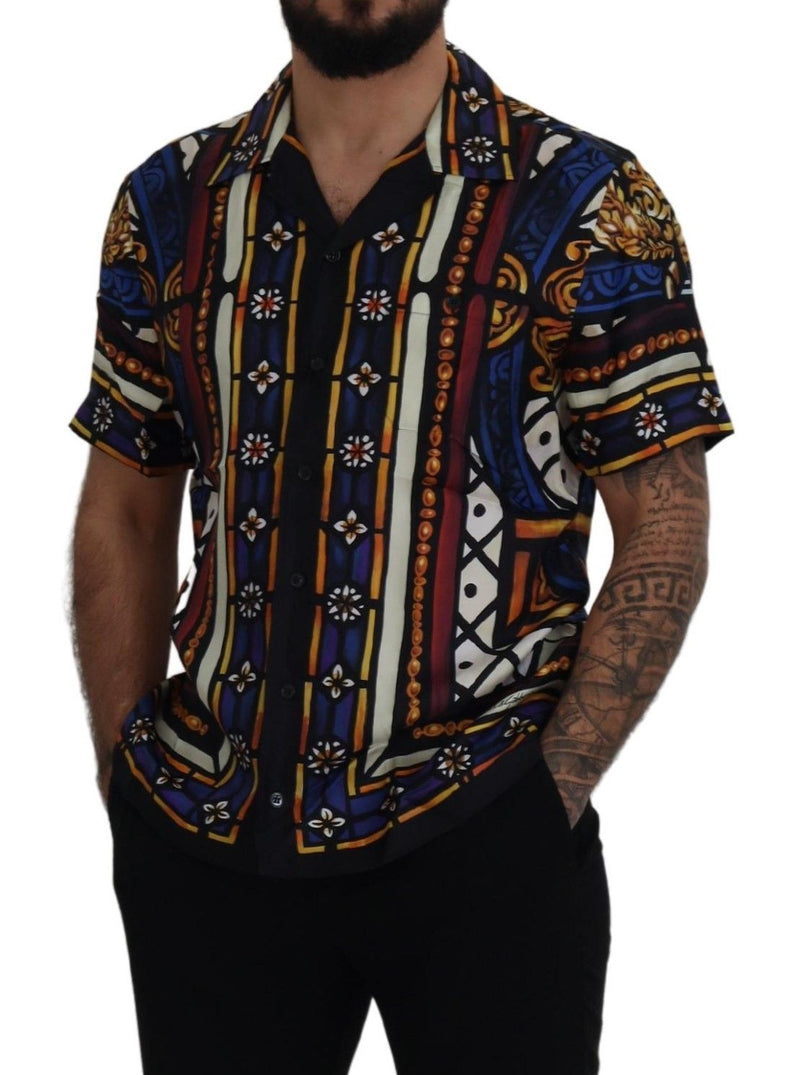 Multicolor Print Men Button Down Silk Shirt