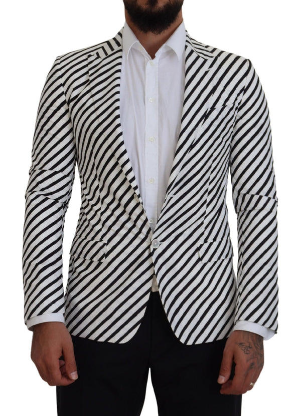 White Black Striped Slim Fit Jacket Blazer