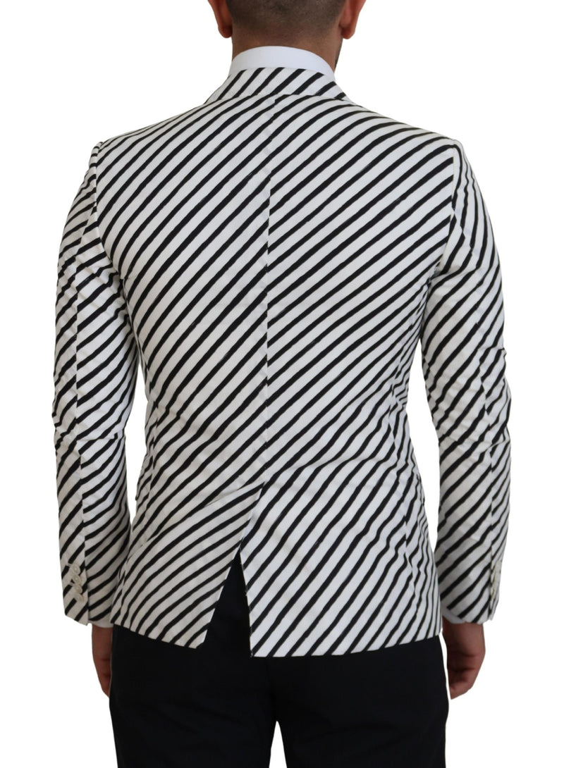 White Black Striped Slim Fit Jacket Blazer