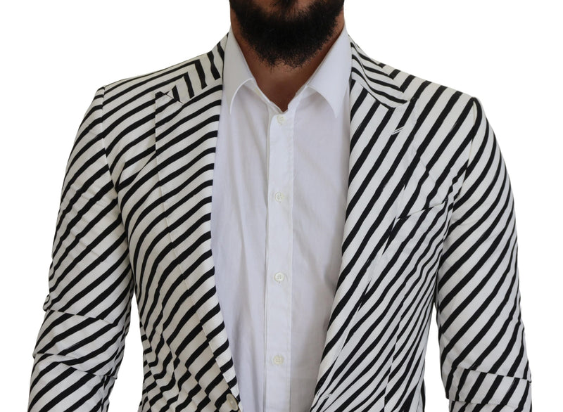 White Black Striped Slim Fit Jacket Blazer