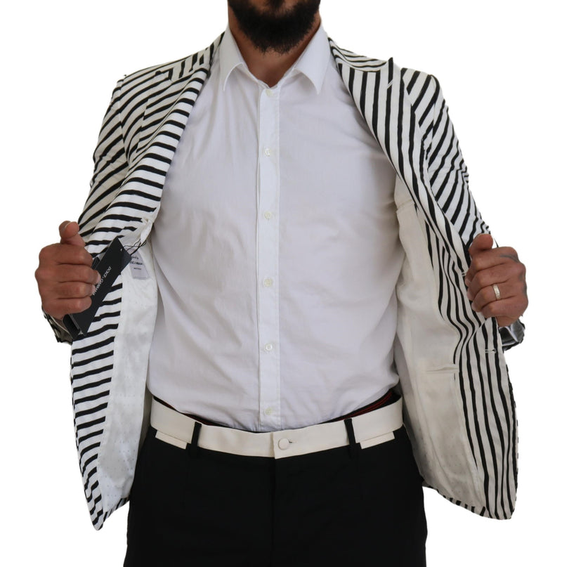 White Black Striped Slim Fit Jacket Blazer