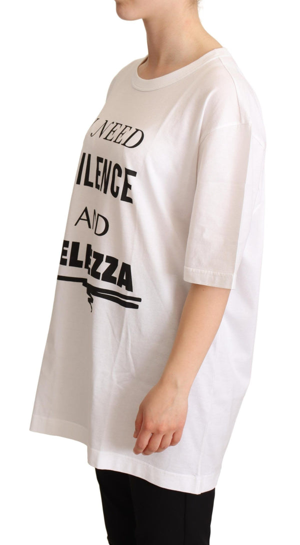 White Cotton BELLEZZA Motive Top  T-shirt