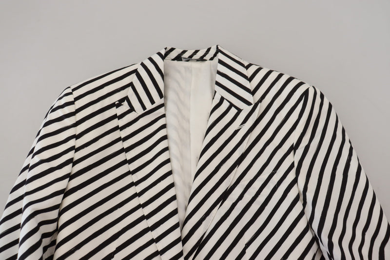 White Black Striped Slim Fit Jacket Blazer