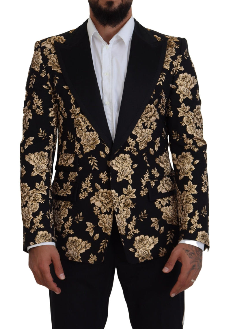 Black Gold Floral Embroidered Jacket Blazer