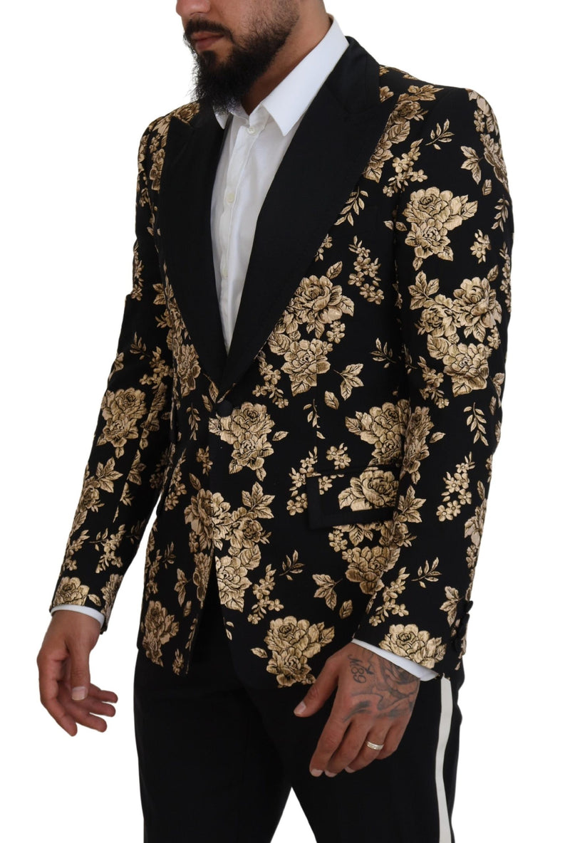 Black Gold Floral Embroidered Jacket Blazer