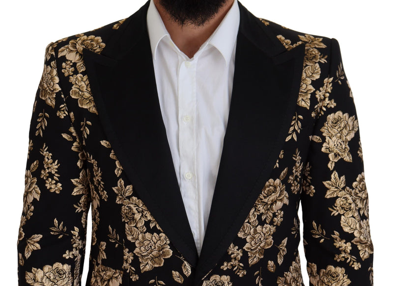 Black Gold Floral Embroidered Jacket Blazer