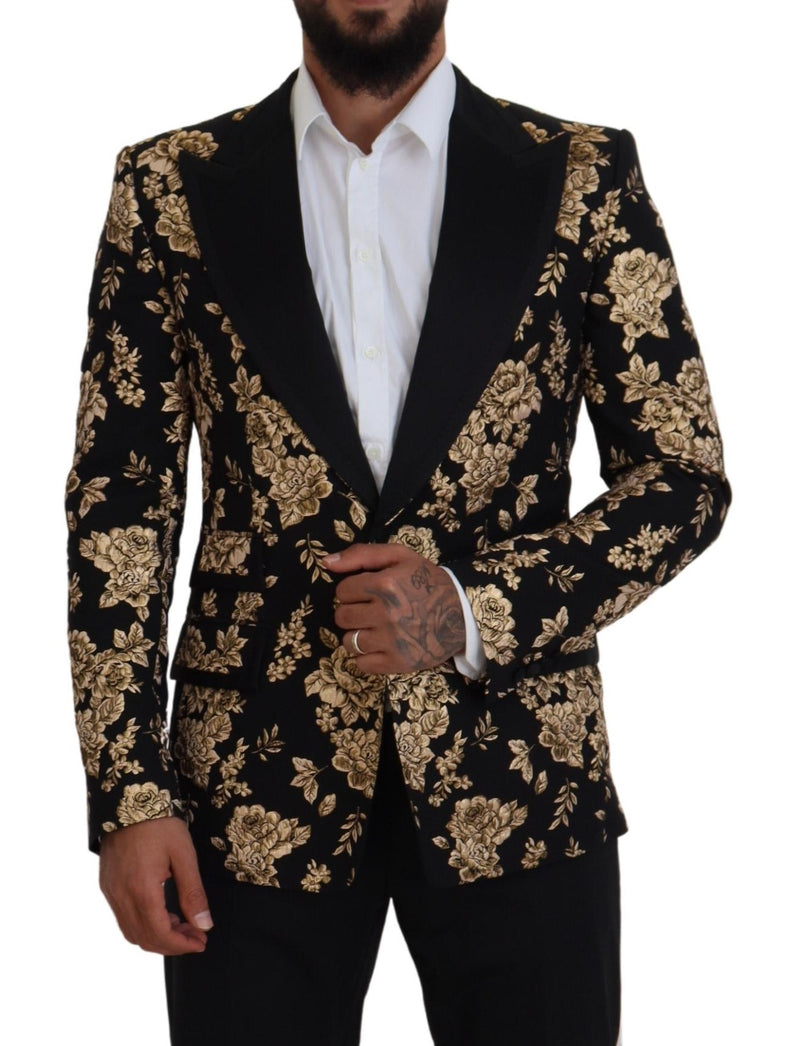 Black Gold Floral Embroidered Jacket Blazer