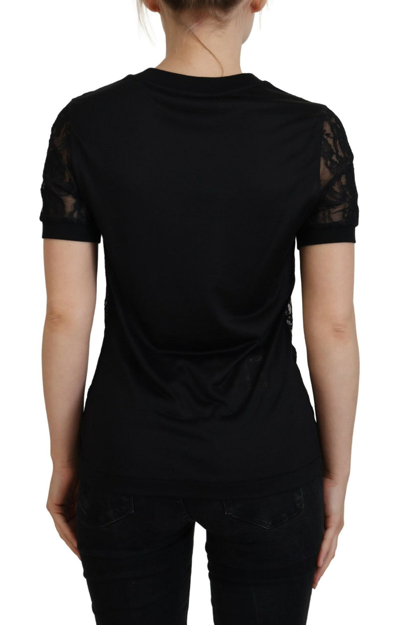 Black Floral Lace DG Logo Metal Blouse Top