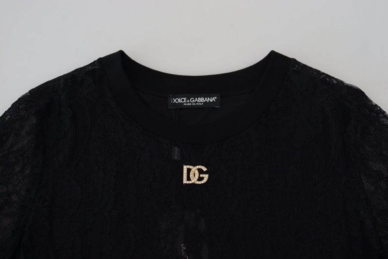 Black Floral Lace DG Logo Metal Blouse Top