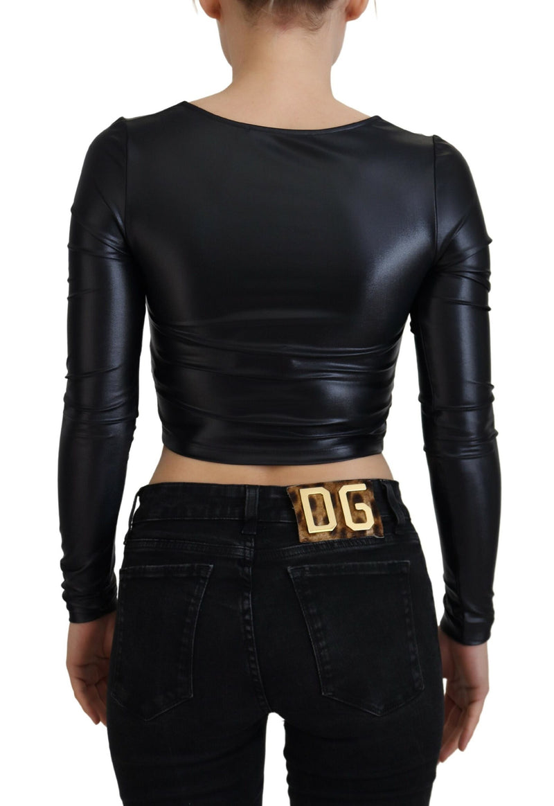 Black Gold DG Buckle Long Sleeve Cropped Top