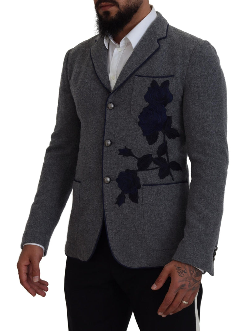 Gray Wool Roses Slim Fit Jacket Blazer